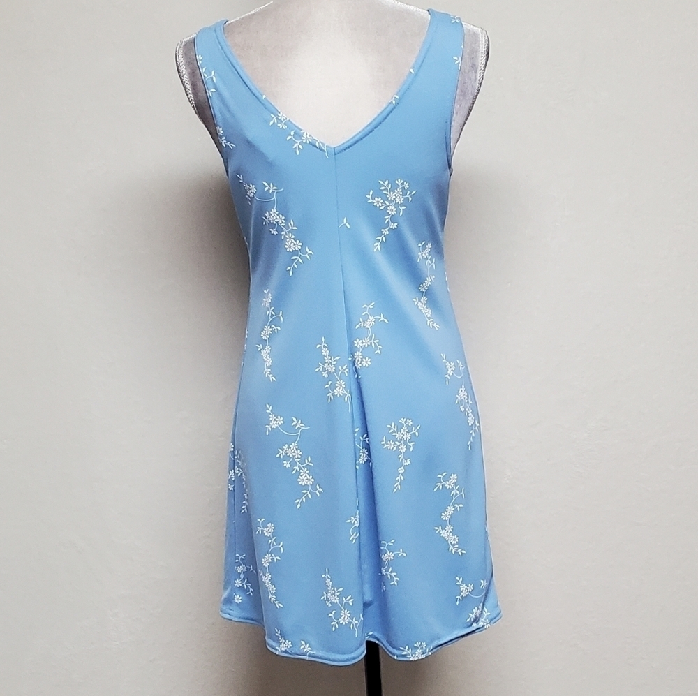 90s Vintage Zanoni by Jalate Sky Blue White Floral Print Mini Sheath Dress M USA - Picture 10 of 15